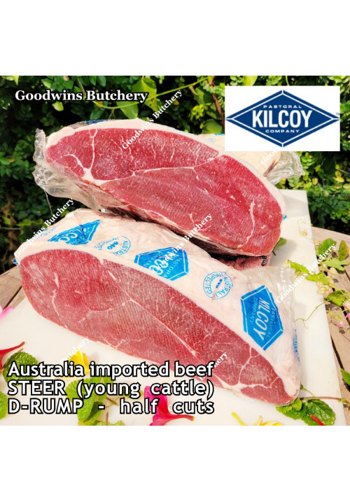 Beef D RUMP aged-frozen Australia STEER young cattle brand KILCOY half cuts +/- 3 kg/pc (price/kg)
